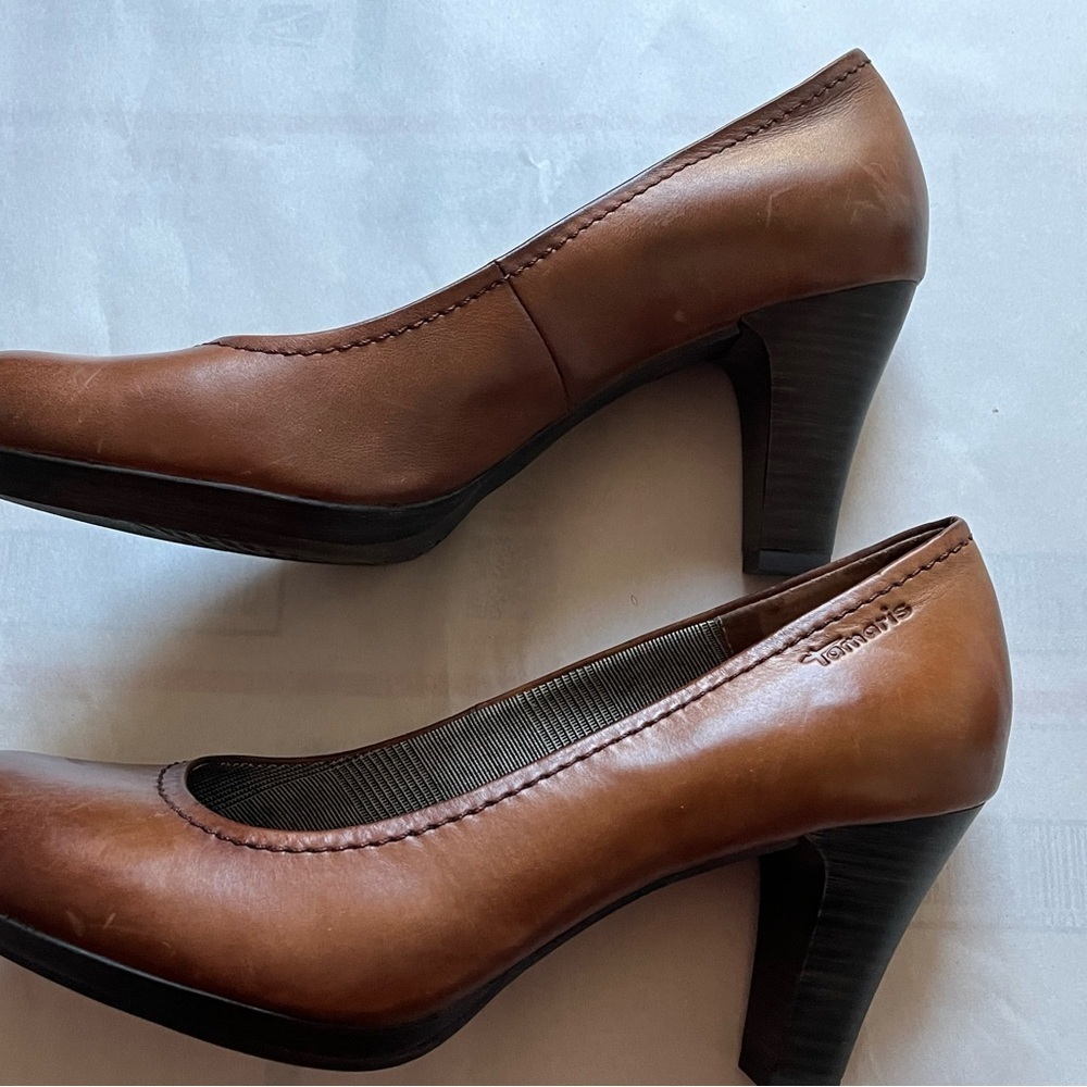 Tamaris Celine Classic Leather Pumps in Cognac women’s sz 40 Made in Germany EUC - Picture 5 of 14